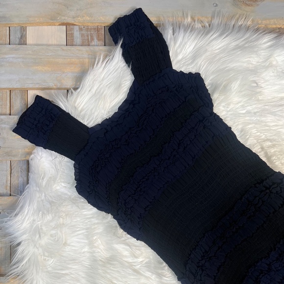 EUC. Vintage [Yoana Baraschi] Navy & Black Ruffled Y2K Tiered Mini Dress | Small - Picture 10 of 13